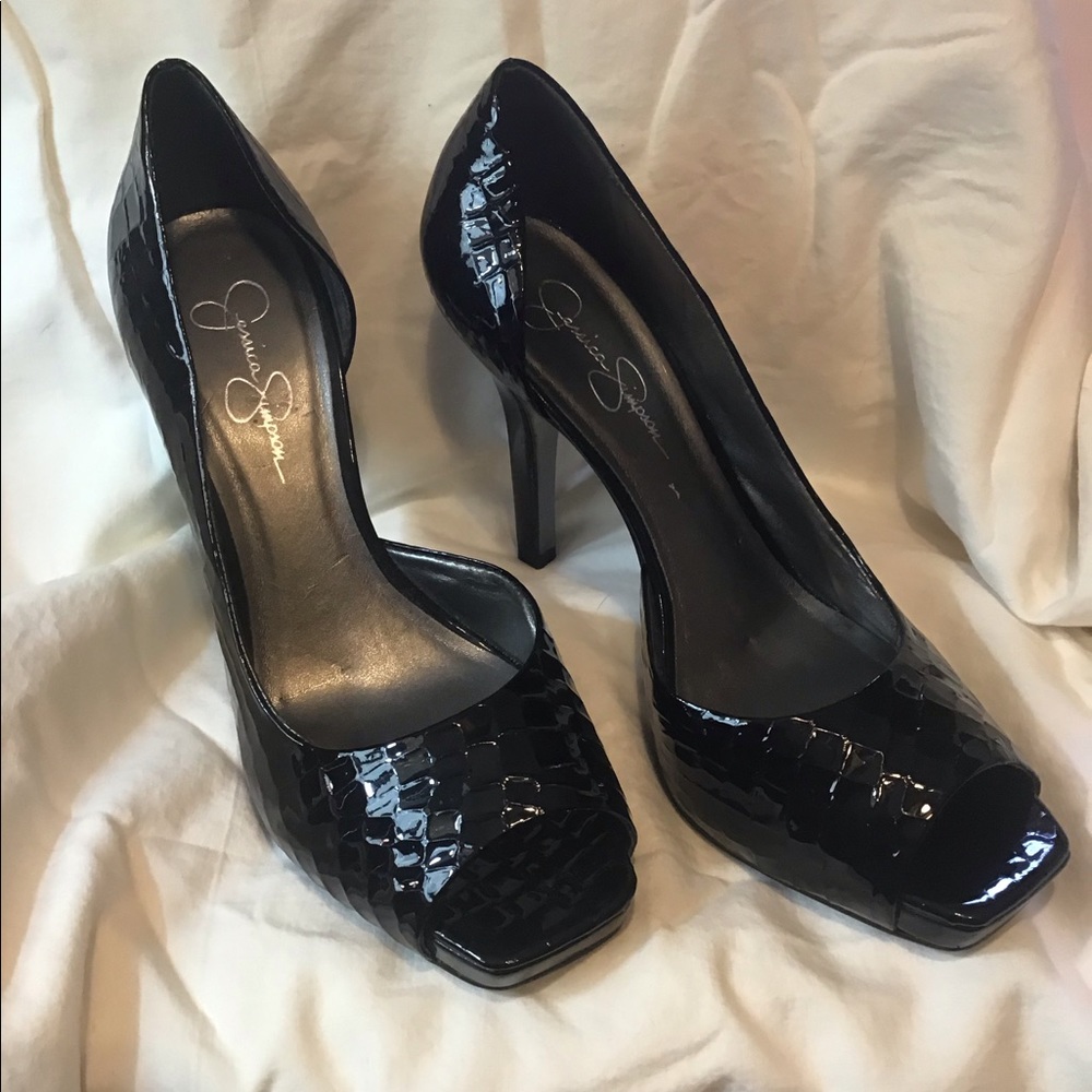 Jessica Simpson Patent Leather Peep Toe Pumps